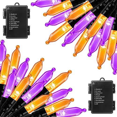 Halloween Orange Purple Outdoor Lights 17.8 Feet 50 LED Christmas Lights (2 Count)