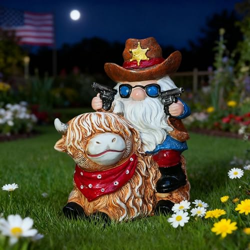 Solar Highland Cow Gnome Statue