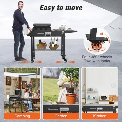 Foldable Grill Cart Outdoor with Wheels