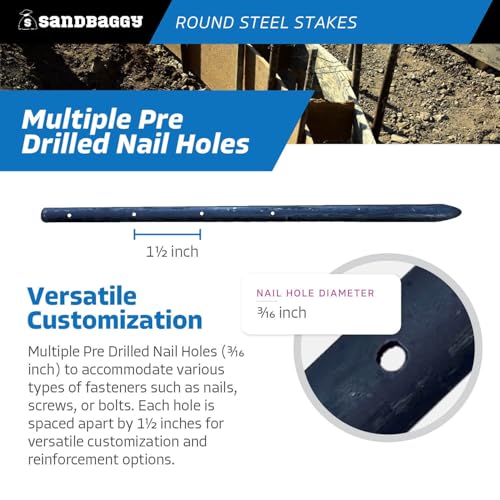 18" Round Steel Concrete Form Stakes with Nail Holes (200 Count)