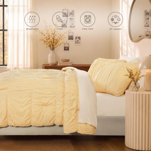 Yellow Gingham Queen Size Comforter Sets