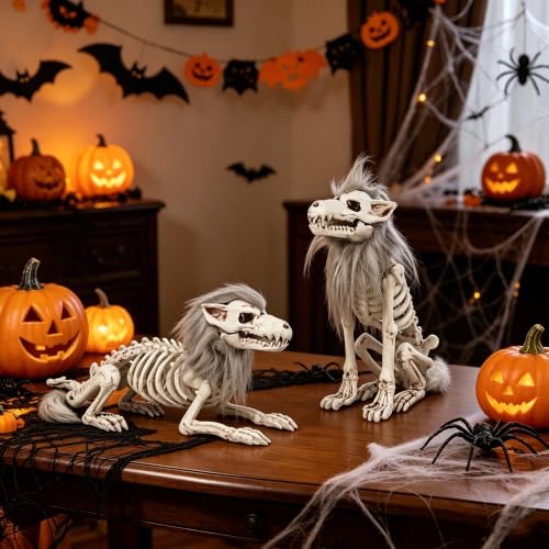 Set of 2 Halloween Skeleton Animals Wolf Skeletons Decor (2 Count)