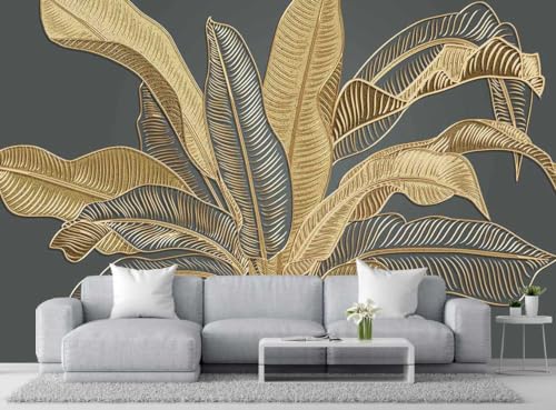 Large Banana Leaf Wallpaper on Gray Background