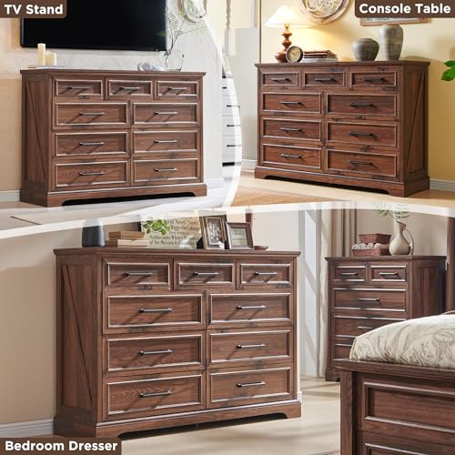 52" Wide Farmhouse 9 Drawer Dresser for Bedroom