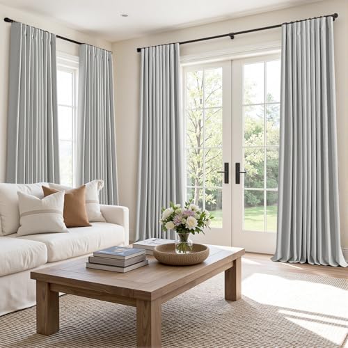 100% Blackout Back Tab Pleat Linen Curtains 50" Wx84 L (2 Count)
