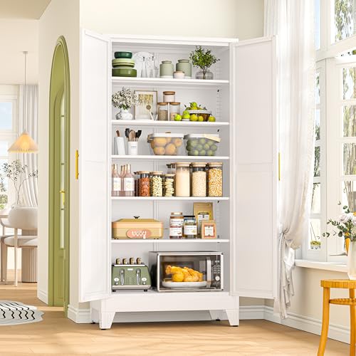 75.2" Tall Metal Storage Cabinet with 2 Doors & 5 Adjustable Shelves
