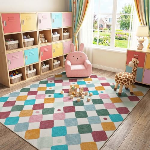 7x9 Washable Kids Rug Colorful Classroom Playroom Mat Confetti (63 Sq Ft)