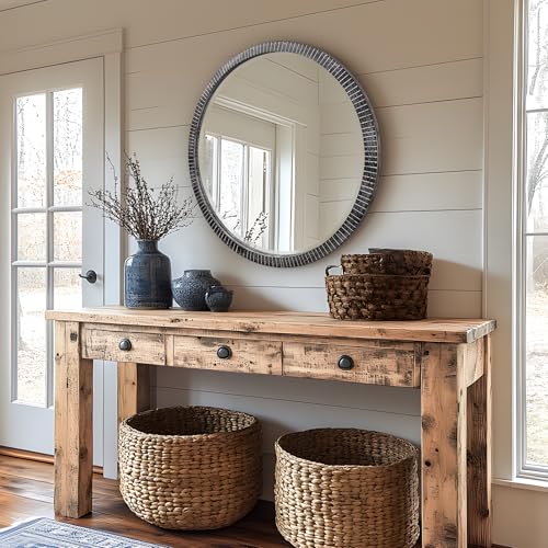 35" Round Wood Mirror
