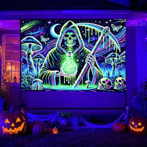 Blacklight Tapestry Grim Reaper Room Decor 78 x 59 Inch