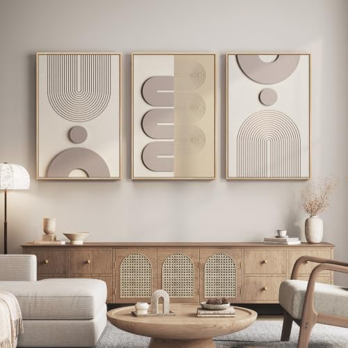 3D Large Framed Boho Neutral Abstract Wall Art for Living Room