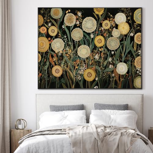 60"x72" Extra Large Framed Wall Art Whimsical Dandelion Field in Yellow and Green
