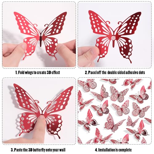 3D Butterfly Wall Decor 48 Pcs Blood Red Butterfly Decorations (48 Count)