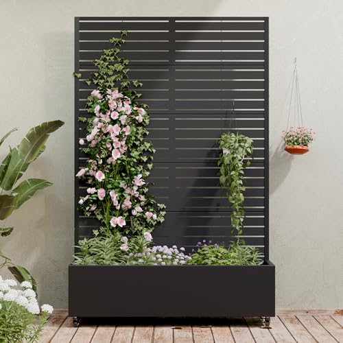 Metal Raised Garden Bed with Trellis and Wheels