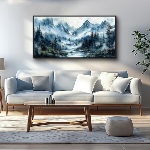 Black Framed Canvas Wall Art For Living Room Large Wall Decor For Office Bedroom Home Decorations Mountain Wall Painting Fog Forest Landscape Pictures Prints Posters Artwork 20x40 In
