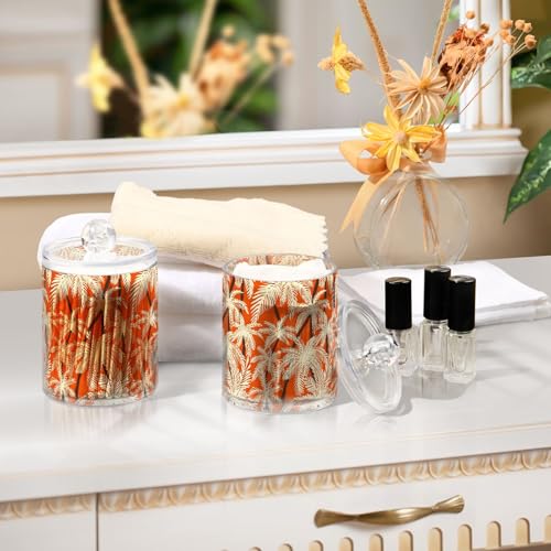 2 Pack Qtip Holder Organizer Dispenser Palm Trees Orange Color Bathroom Storage Canister Cotton Ball Holder Container for Cotton Pads (2 Count)