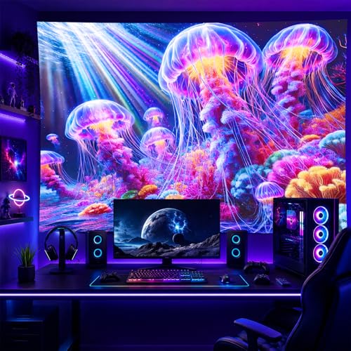 Black Light Tapestry 78x59 Inch Jellyfish Poster
