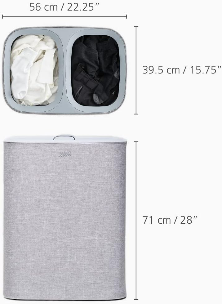 Joseph Joseph Tota 90 liter/23.8 gallon Laundry Hamper Separation Basket with lid, 2 Removable Washing Bags with Handles - Gray - NestledHome