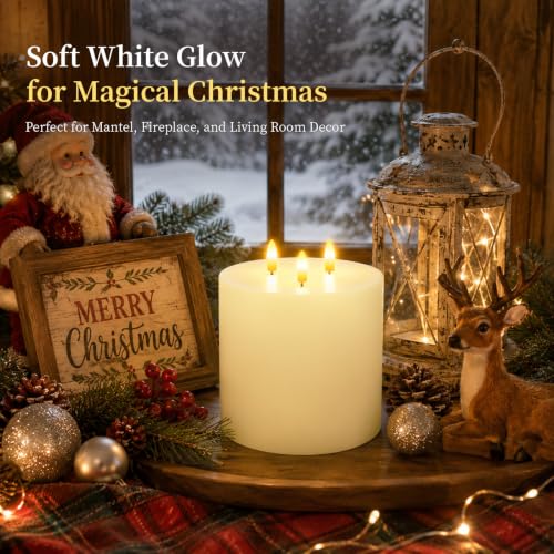 3 Wick Extra Large Flameless Pillar Candles with Timer Remote