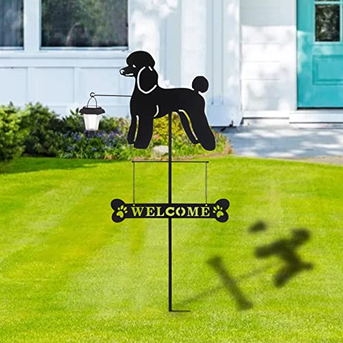 Solar Poodle Dog Breed Silhouette Welcome Sign with a Lantern