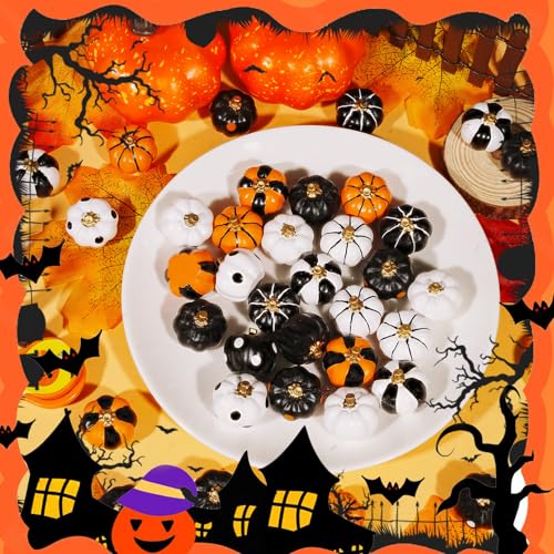 20 PCS Mini Pumpkin Figurines Halloween Miniatures Resin Figurines (20 Count)