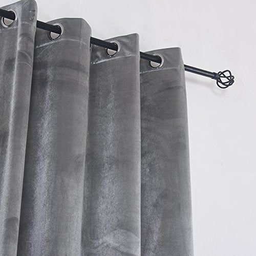 Super Soft Luxury Velvet Texture Curtains Smoky Silver Gray Classic Blackout Curtains Panels Home Theater Grommet Drapes Eyelet 52Wx72L inch Light Grey