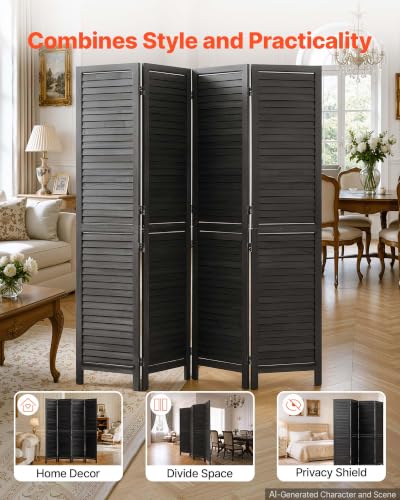 Wood Room Divider 4 Panels 67 in Wood Folding Privacy Screen Black