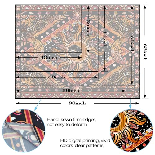 Hippie Sun and Moon Tapestry Bohemian Celestial Tapestries Aesthetic Tapestry for Bedroom and Living Room Decor Sun and Moon 36×48 Inches