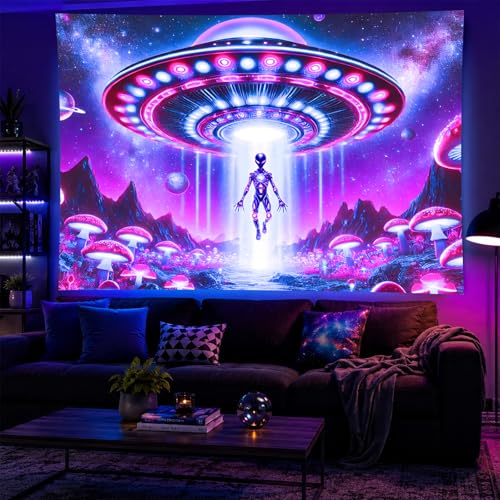 Blacklight Tapestry UFO Encounter UV Backdrop 78 x 59 Inch