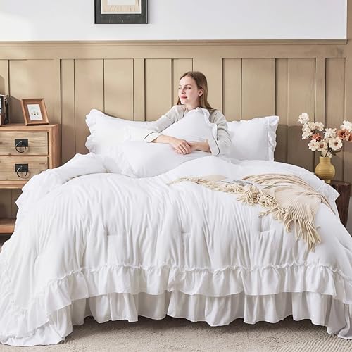 White Super King Plus Ruffle Comforter Set