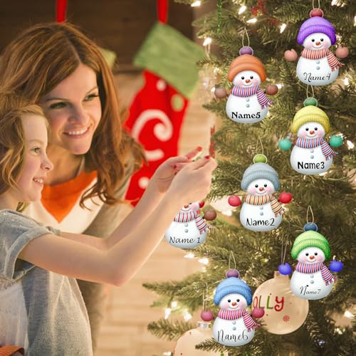 Personalized Christmas Ornaments with Names Snowman 8 Pcs Custom Family Ornament Customized Xmas Tree Hanging Wood Decoration Gift 3.15"（8cm） (8 Count)