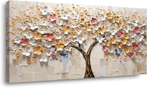 2D Flat White Spring Large Tree of Life Wall Art Office Decor Living Room Modern Painting Prints Pictures Abstract Floral Flower Nature Canvas Large Landscape Artwork