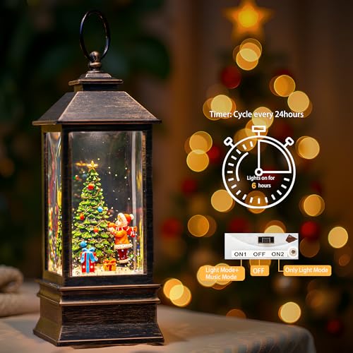 Christmas Snow Globe Lantern Water Glittering Christmas Tree Gifts with Music & Timer