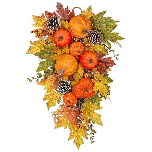 Artificial Pumpkin Harvest Teardrop Swag