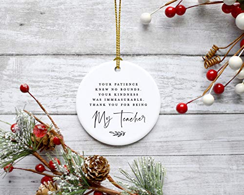 Round Ceramic Porcelain Christmas Tree Ornament for Teacher Thank You Appreciation Graduation Gift