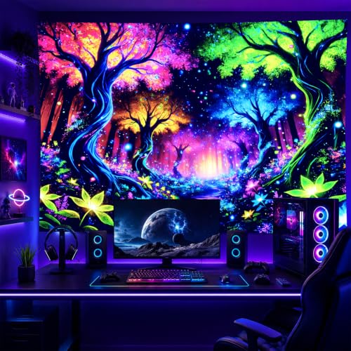 Blacklight Tapestry Enchanted Forest Room Decor 78 x 59 Inch