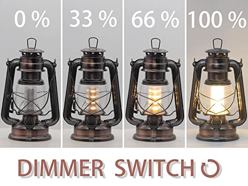 LED Vintage Lantern Metal Hanging Hurricane 12 LED Dimmer Switch Warm White Battery Operated Power Outage Indoor Camping Lighting Outdoor Brooklyn (2 Count)