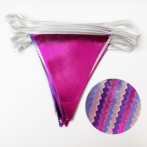 Pink and Purple Party Decorations Metallic Hot Pink Lavender Fabric Triangle Pennant Banner Flag Bunting Garland for Girls Women Birthday Wedding Baby Shower Bachelorette Engagement Party Supplies (36 Count)