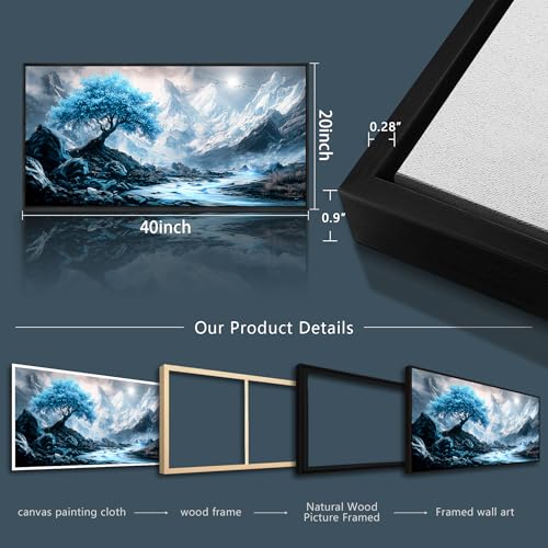 Black Framed Canvas Wall Art For Living Room Wall Decor For Bedroom Office Wall Decorations Blue Tree Landscape Paintings Modern Pictures Artwork Room Aesthetic Home Decor 20x40 In