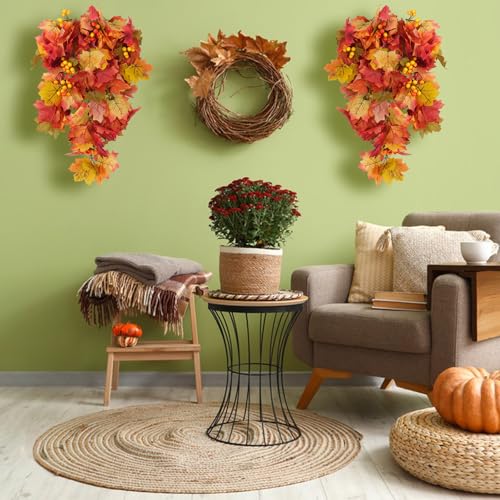 Fall Leaves Hanging Plant Artificial Fall Leaves Garland with Berry