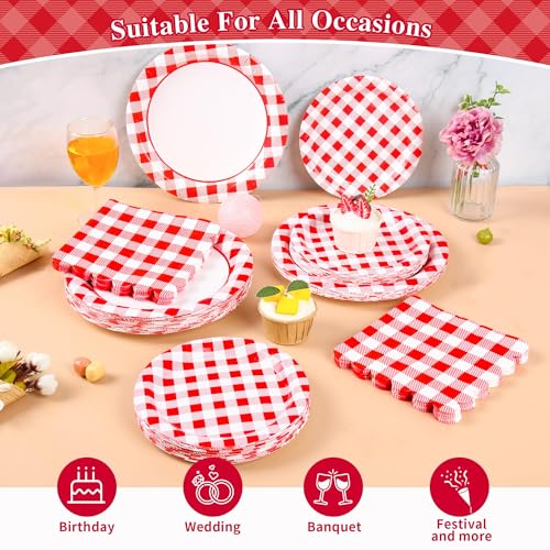 150Pcs Christmas Red Gingham Plates and Napkins (150 Count)