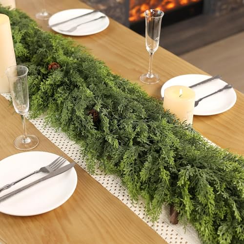 Lifelike Touch Artificial Christmas Cedar Garland for Mantle (2 Count)