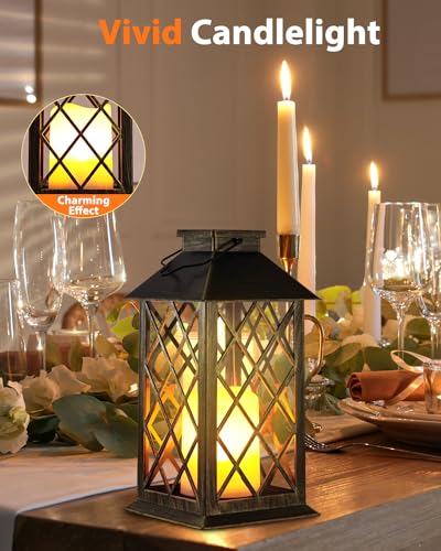 Solar Lanterns Outdoor Waterproof 14" Flickering LED (2 Count)