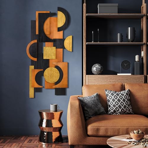 Amber Embraces II" Handmade Dimensional Solid Paulownia Wood Abstracts Wall Art (5 Count)