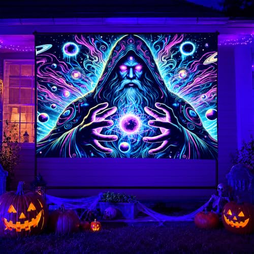 Blacklight Tapestry Wizard Space Bedroom Decor 78 x 59 Inch