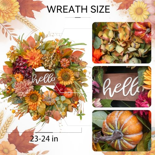 Fall Wreaths for Front Door 24 Inch Autumn Wreath with Sunflowers