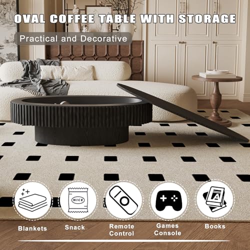 Oval Coffee Table with Storage Modern Coffee Table with Solid Wood Veneered