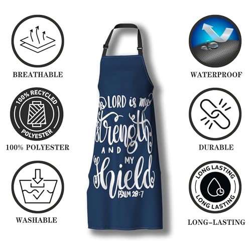 Baking Apron for Men the Lord Is My Strength and My Shield Bible Verse Modern Cute Aprons for Men for Kitchen Cooking Restaurant BBQ Painting Crafting 27”