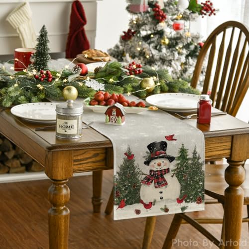 Snowman Christmas Table Runner Home Party Decor 13x120 Inch