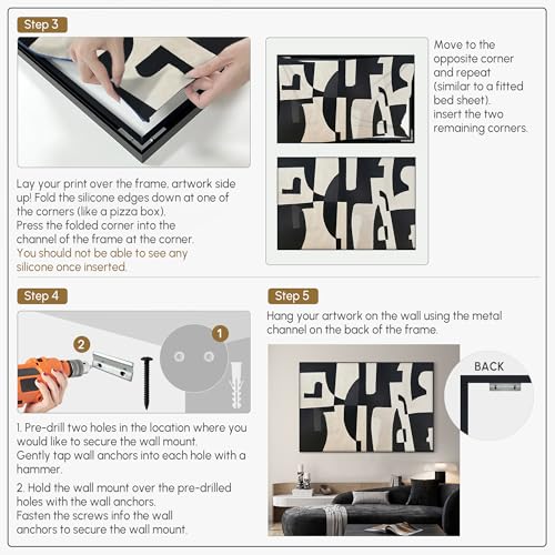 46"x72" Extra Large Framed Wall Art Black and White Abstract Geometric Design