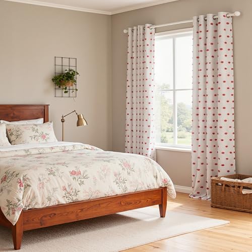 Blackout Curtains for Girls Bedroom with Red Pom Pom Sheer 90 Inch Long Total Light Blocking Curtains for Living Room 2 Panels 100% Room Darkening Grommet Double Layer Drapes 50" x 90"